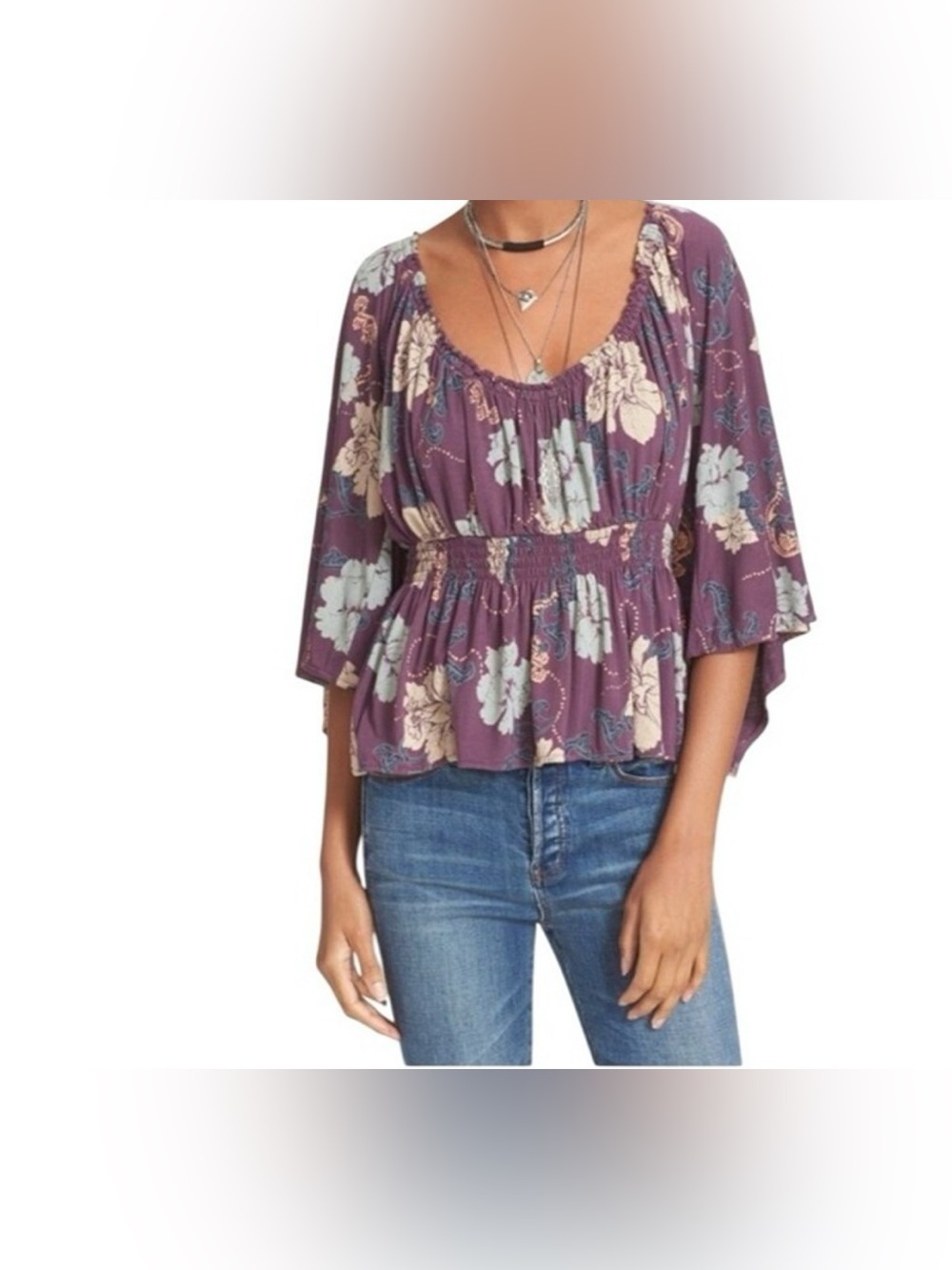 Free People Glenside Floral Peasant Blouse Size XS